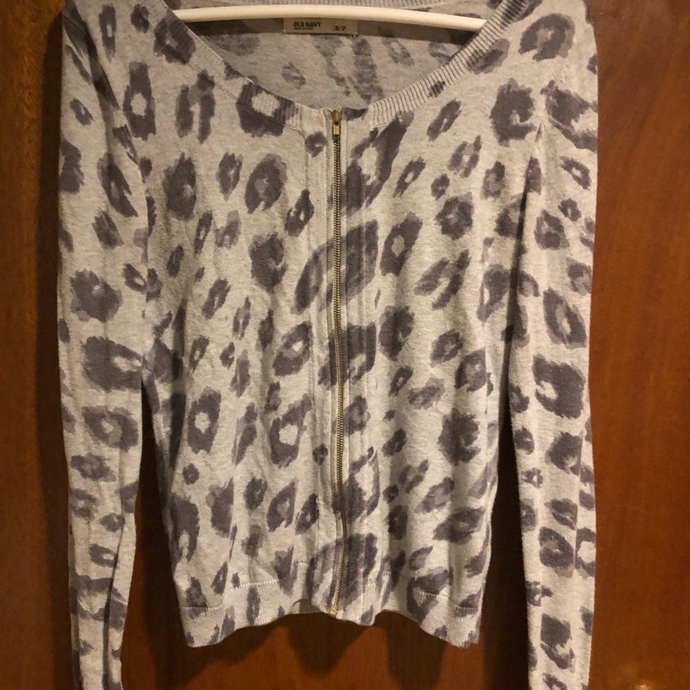 Light blue and Gray Leopard Print Zip Cardigan